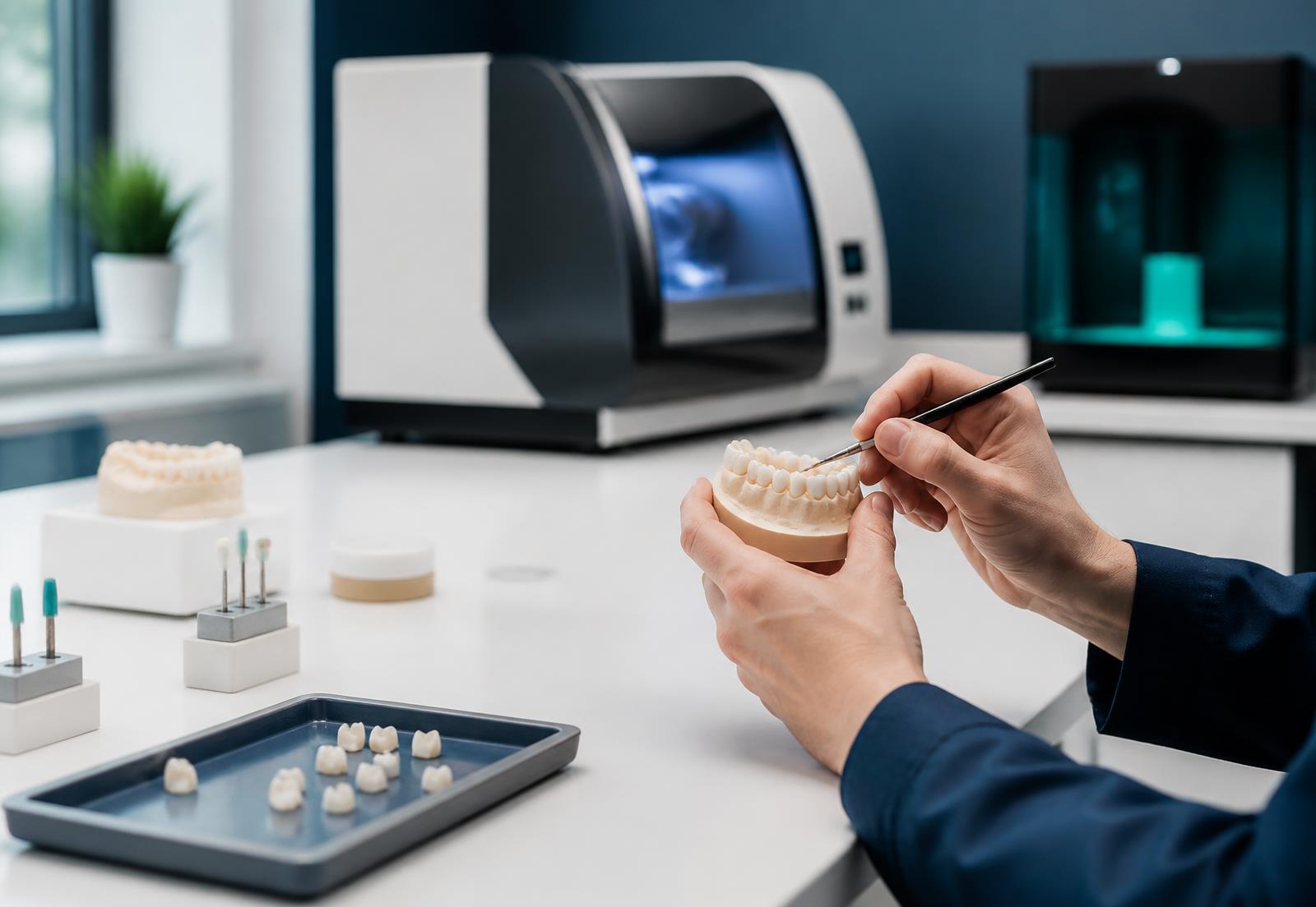 Laboratory production bench with digital dental equipment